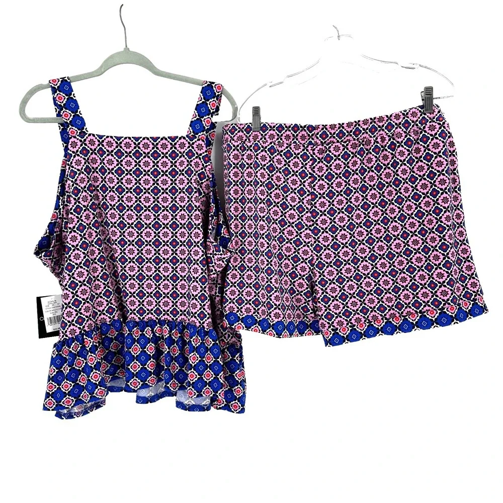 Cuddl Duds Cozy Tank Top‎ Shorts Pajama Set 2pc Women's XXL 2XL Mauve Floral NEW - Picture 4 of 12